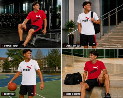 Image of PUMA Boys Active Shorts Set - 3 Piece Performance T-Shirt, Dry Fit Tank Top, and Gym Shorts - Activewear Set for Boys (4-16)