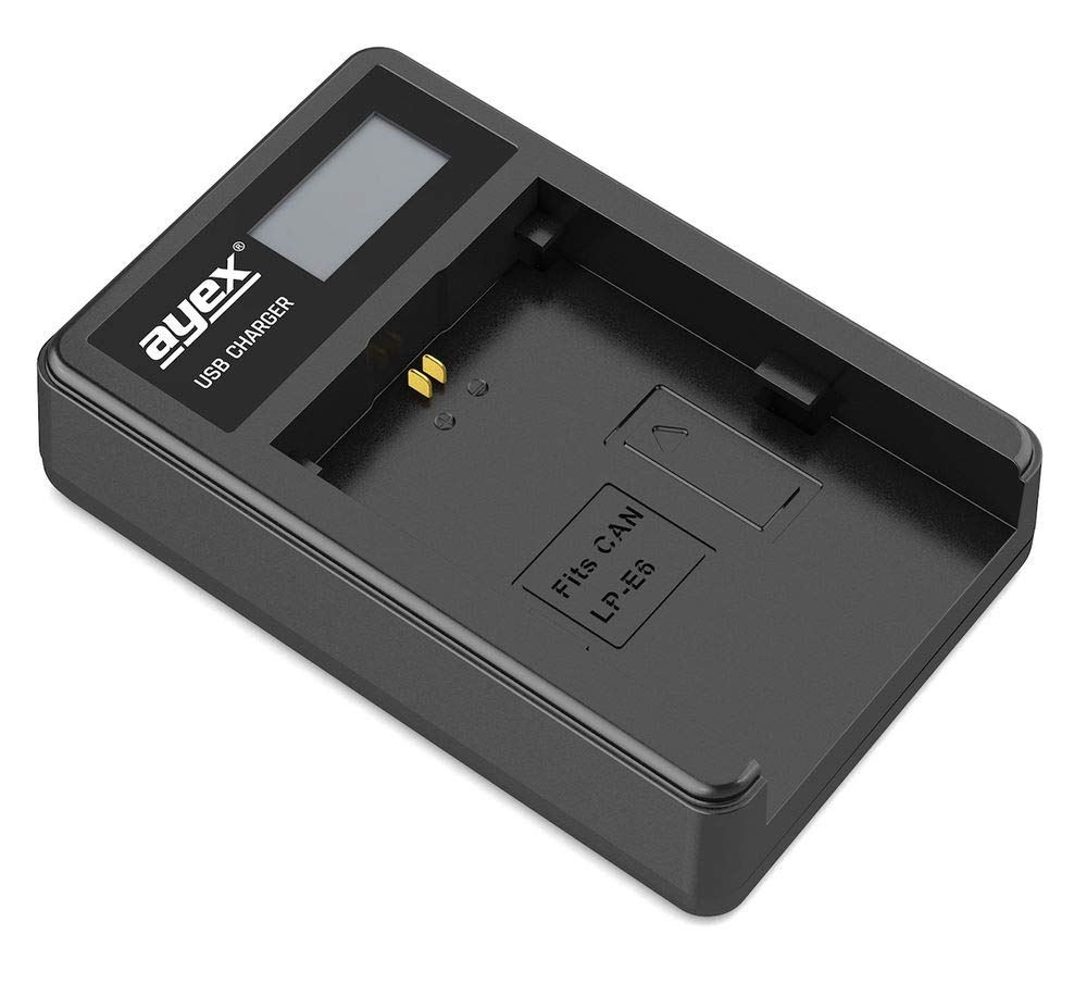 ayex Caricatore USB compatibile con batterie Canon LP-E6 N NH per esempio EOS R R6 R5 90D 80D 70D 60D 5D Mark IV 7D carica tramite USB ad esempio laptop e power