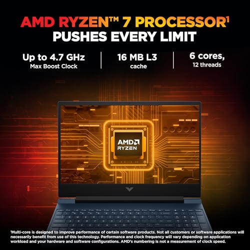 Image of HP Victus, AMD Ryzen 7 7445HS, 6GB RTX 4050, 16GB DDR5(Upgradeable) 512GB SSD, 144Hz, IPS, 300nits, FHD, 15.6'' /39.6cm, Win11, M365* Office24, Blue, 2.29kg, fb3130AX, Backlit, DTS Audio, Gaming Laptop