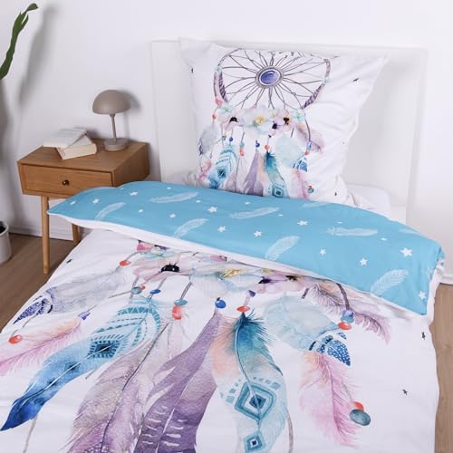 Traumfänger Bettwäsche Set 2-teilig Flanell - Wendebettwäsche Türkis...