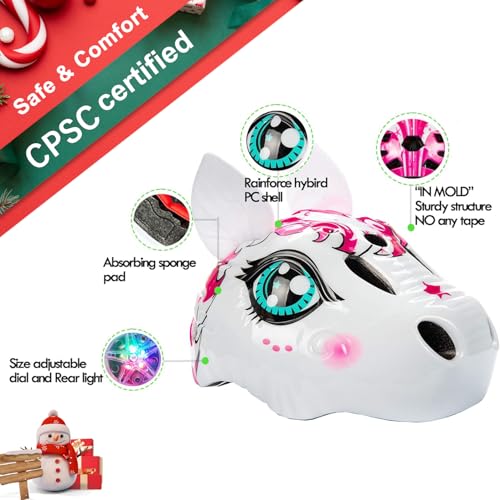 Image of Toddler Kids Dinosaur Bike Helmet 2-6yr Boy Girl with Taillight Fun Bicycle Skate Helmet