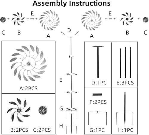Miniatura 26 de VEWOGARDEN Molino de viento grande de 20 pulgadas de diámetro, molino de viento de metal para exteriores, decoración de patio, césped y jardín Verde