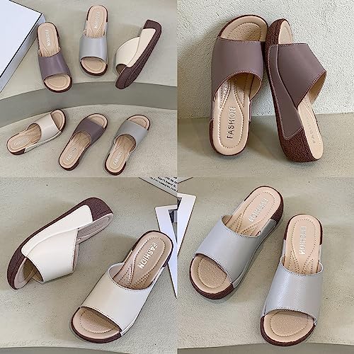 AngryMonkey Women's Vintage Wedge Stretch Slippers,Summer Open Toe Casual Comfort Orthopedic Slide Soft Platform Beach Sandals3