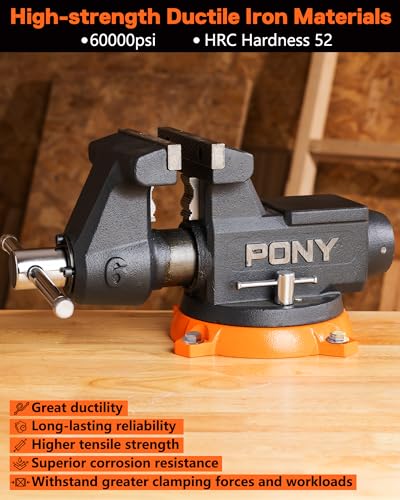 Image of PONY 6 Inch Heavy Duty Bench Vise 8800LBS Clamping Force, Pro Workshop Workbench Vise with 360-Degree Rotatable Base and Anvil, 6-inch Jaw Opening and Width for Woodworking, Drilling, Pipe Cutting