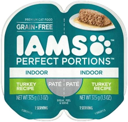 Miniatura 2 de Iams - Alimento húmedo para gatos sin cereales, receta de pavo en paté de interior (6 bandejas  12 porciones individuales) (peso neto de 1.3 onzas