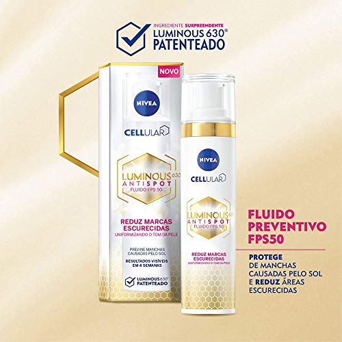 NIVEA Fluido Facial Protetor Cellular Luminous 630 FPS 50 40ml - Reduz e previne manchas escurecidas, uniformiza o tom da pele e conta com Ácida Hialurônico, Vitamina E e filtro contra os raios UVA/UVB em sua fórmula 4 51K10TxhaeL
