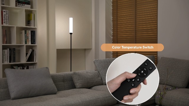 Image of Ambimall LED Floor Lamps with Remote Control Set of 2, Foot Switch, White