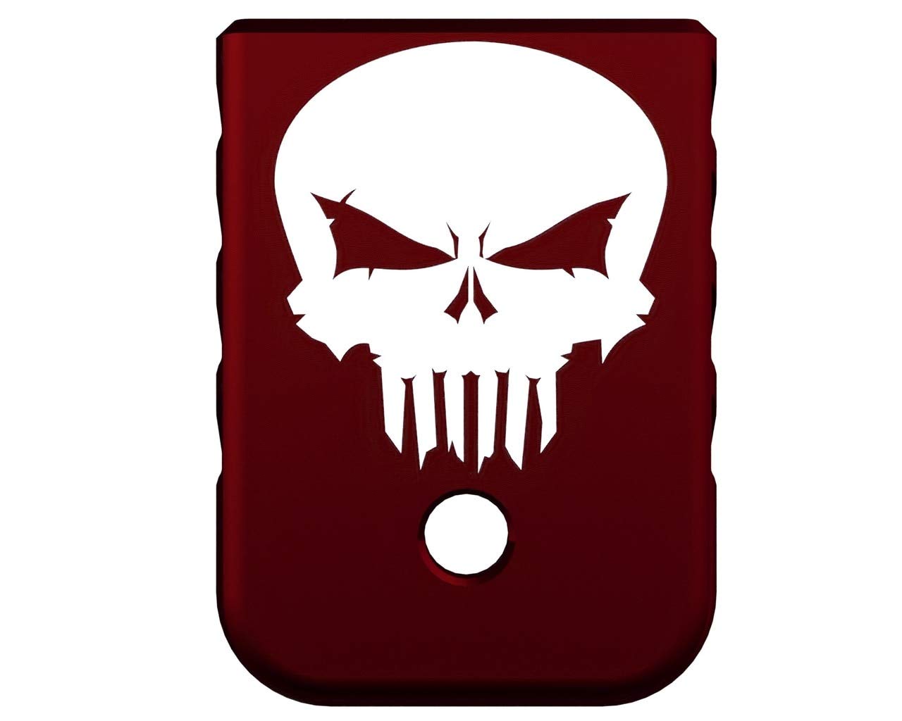 Rowe Tactical Magazine Base Plate for Glock Gen 1-5 - Red (Angle Serrations) Rowe Punisher Skull Graphic - Fits 9mm .40 Cal .357 Sig 45 Gap