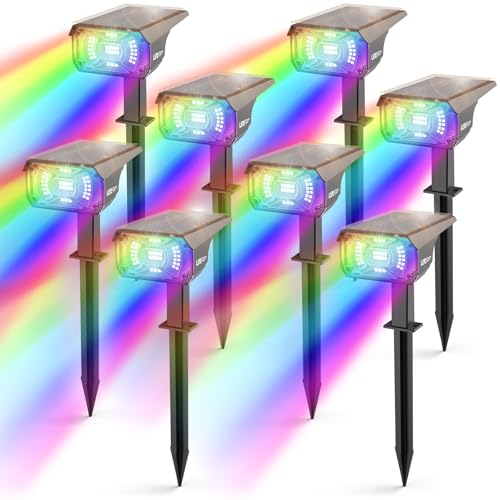 Image of LEREKAM Solar Spotlights Outdoor, 40 LED s Color Changing RGB Waterproof Landscape Lights with 9 Light Modes, Colored Solar Spot Lights Auto On/Off, for Pathway Garden Pool Patio Yard