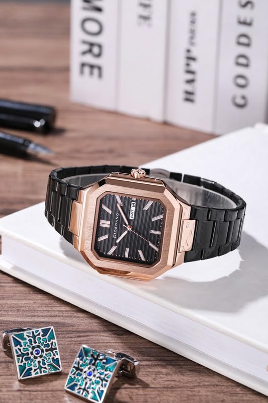 Image of Giordano Square Formal Watch for Men - Textured Dial,Day & Date Display and Stylish Stainless Steel Strap