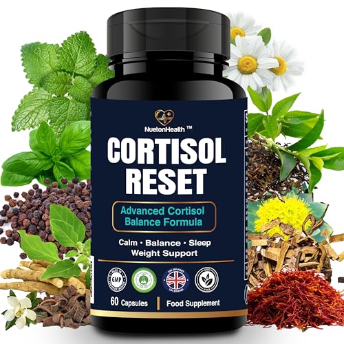 NuetonHealth Advanced Cortisol Reducing Supplement for Stress Balance Cortisol Cleanse for Weight Loss with Ashwagandha Theanine Rhodiola LTryptophan & Saffron 60 Capsules