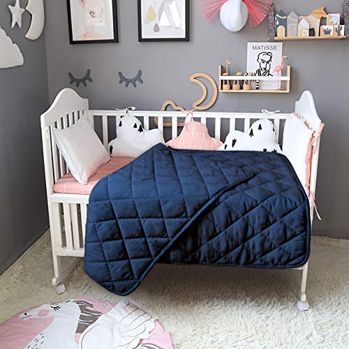 Image of BEDSUM Toddler Comforter, Brushed Microfiber Crib Blanket - All Season Quilted Down Alternative Nursery Bedding - Lightweight Baby Blanket for Stroller & Nap, 39x47, Navy Blue