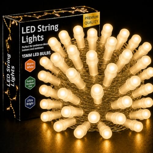 Image of Gesto 17 Meter Warm White LED Serial String Lights with 15 MM Bulbs, Waterproof Copper Wire Golden Fairy Lights for Home Decor, Christmas & Diwali Decoration Lights for Balcony Outdoor - Pack of 1