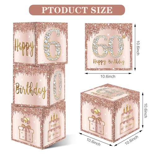 Image of Guiruiy 3 Packs Pink Rose Gold 60th Birthday Balloon Boxes, 10.6 x 10.6 x 10.6 inches, Happy 60th Birthday Decorations for Women