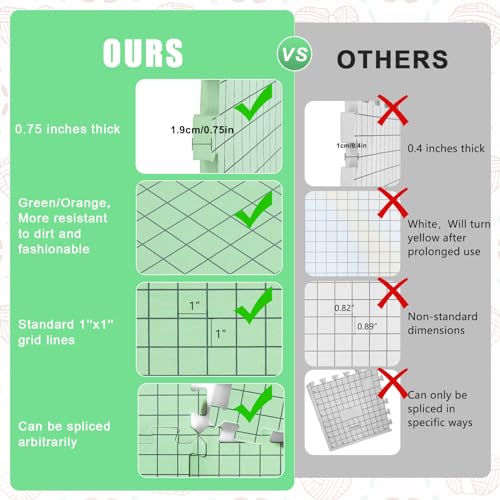 CraftyManor 4 Pack Crochet Blocking Mats, Extra Thick Blocking Mats for Knitting & Crochet Projects, Foma Crochet Blocking Board with Grids, Green