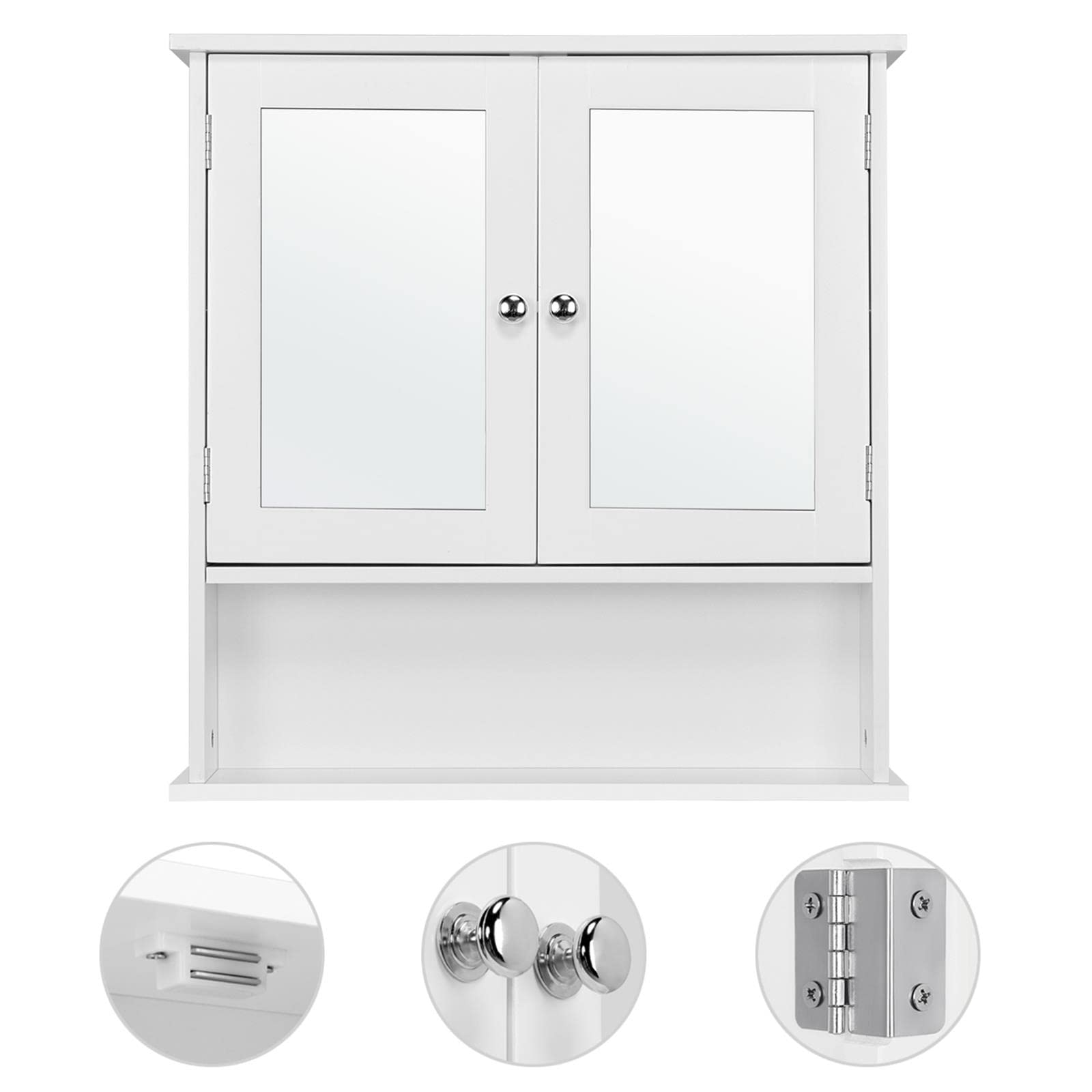 Yaheetech Armario de Pared con Espejo 56x13x58 cm para Baño con 3 Niveles Gabinete Colgador para Cocina Salón Madera Armario Suspendido de Almacenaje