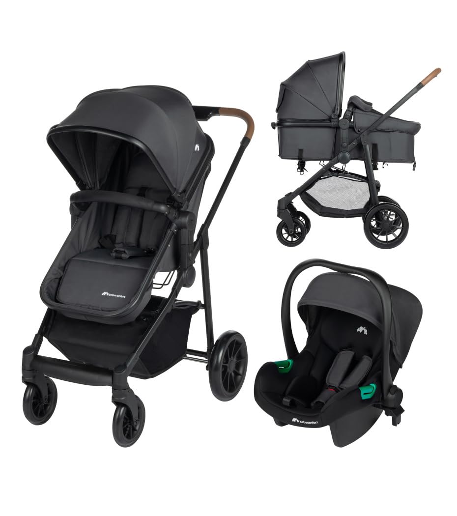 Bebeconfort Haze Trio, Rozwiązanie mobilności 3 w 1, 0-4 lata, maks. 22 kg, siedzisko 2 w 1, odwracalny i lekki wózek dziecięcy i-Size, kompaktowe składanie, pojemny kosz, Mineral Graphite