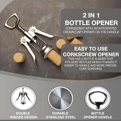 Winged Corkscrew Wine Bottle Opener – Dual Lever Design for Easy Cork Removal, Durable Barware Tool for Wine, Beer Bottles, Champagne & Drinks - Image 4