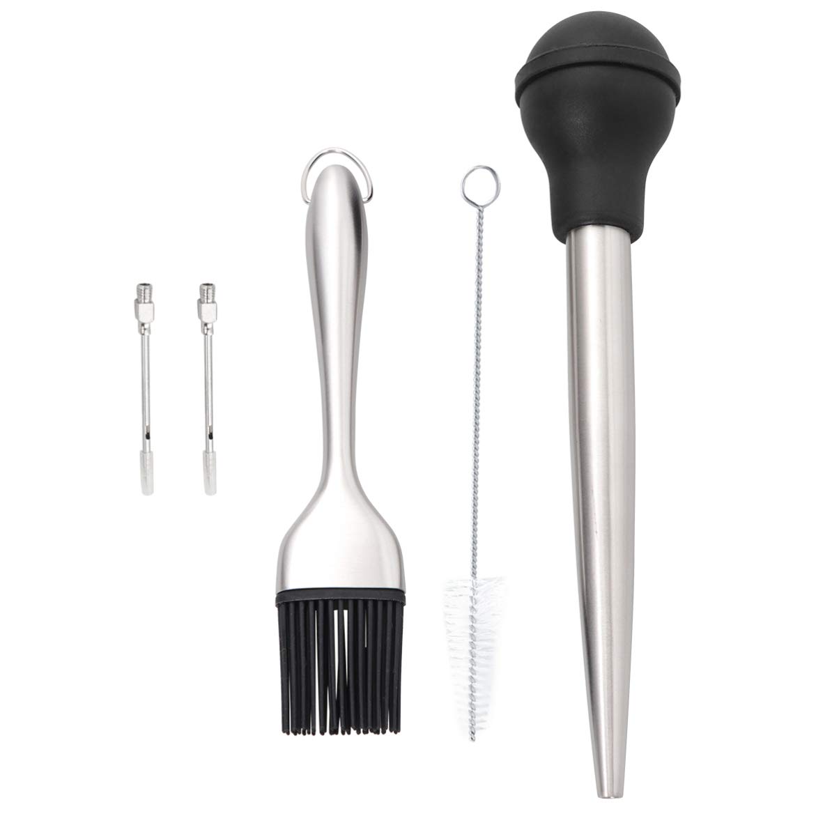 DOITOOL 4pcs Stainless Steel Turkey Baster Silicone Oil Dropper Seasoning Tube Bbq Tool Kit for Flavor Includes Cleaning Brush Black