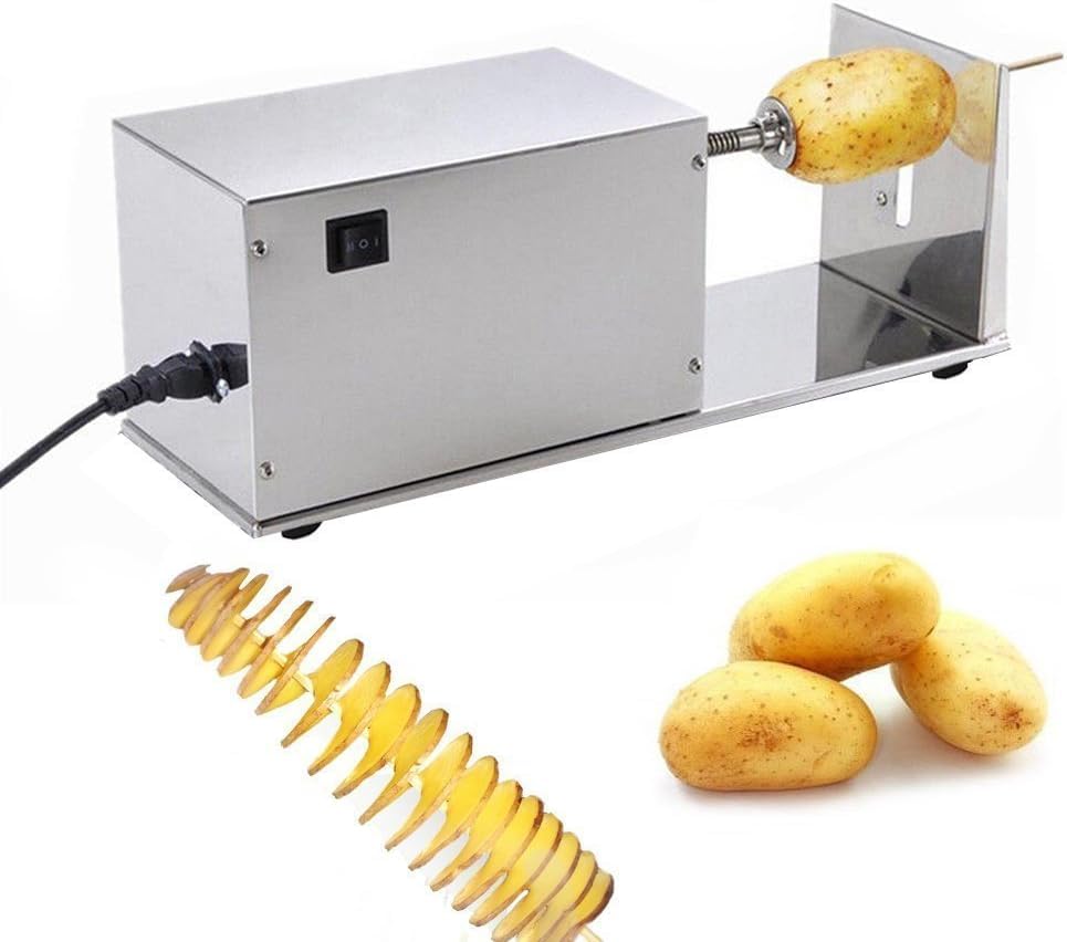 NJTFHU Commercial Potato Slicer Electric Tornado Potatoes Spiral Cutter French Fry Machine Stainless Steel with Switch Control for Home Commercial Potato Tater Cutting