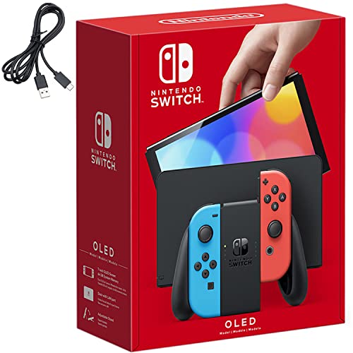 Newest Switch OLED Model Console with Neon Blue and Red Joy-Con, Black Dock - 7