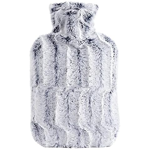 Samply Hot Water Bottle with Luxury Cosy Faux Fur Cover, 2L Hot Water Bag for Hand Feet Warmer, Neck and Shoulder Pain Relief,Navy Blue Cover