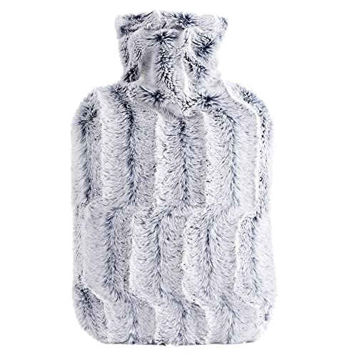 samply Hot Water Bottle with Luxury Cosy Faux Fur Cover 2L Hot Water Bag for Hand Feet Warmer Neck and Shoulder Pain Relief Navy Blue