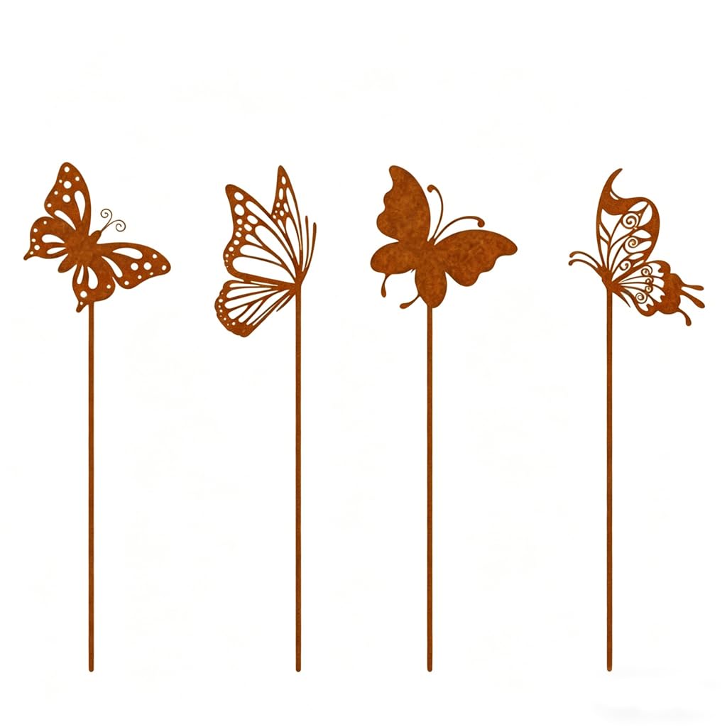 Juego de 4 estacas de jardín de mariposas, decoración de jardín para uso al aire libre, resistente a la intemperie, decoración de estaca de flores, primavera, verano, decoración de balcón