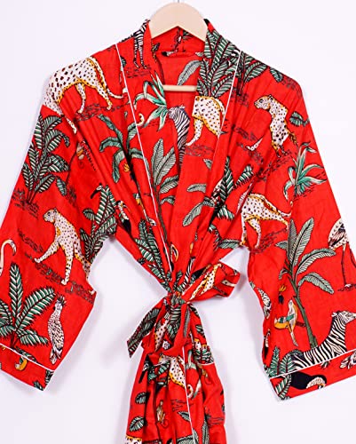 Image of Pure 100% Cotton Robe For Womens Bathrobe Dressing Gown Long sleepwear Free Size Kimono
