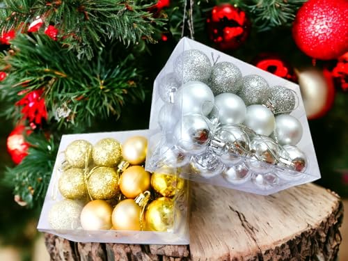 Image of 12 Silver and 12 Golden Christmas X-Mass Tree Decoration Balls Hangings Ornaments Tree Balls Merry Christmas Ball Bauble Decoration for Home Party