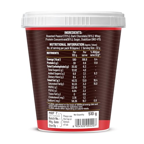 Image of DiSano High Protein Dark Chocolate Peanut Butter with Whey Protein, Creamy 510g | 30g Protein. Gluten Free, Zero Cholesterol & Trans Fat | Post & Pre Workout snack (Pack of 2)