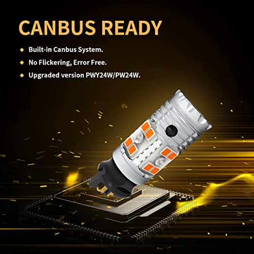 Image of LASFIT PWY24W LED Bulbs Turn Signal Light PW24W Built in Resistor Canbus Error Free Extremely Bright Blinker Amber /Yellow Replacement Upgraded (Pack of 2)