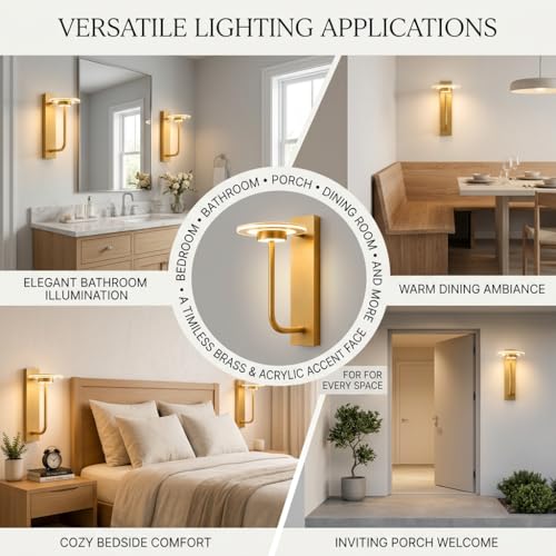 Image of LED Wall Light 3-Color CCT (Warm + Natural + Cold White) Metal & Acrylic Gold Finish Wall Lamp for Bedroom Living Room Home Decor