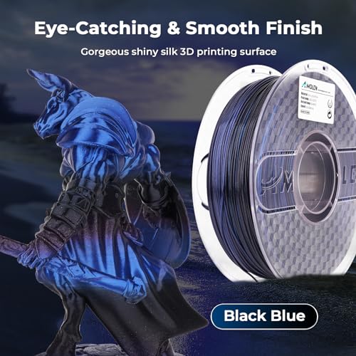 Image of AMOLEN PLA 3D Printer Filament, Silk Shiny Black Blue PLA Filament 1.75mm, Color Change 3D Printing Filament for Most FDM 3D Printer, 1kg Spool(2.2lbs)