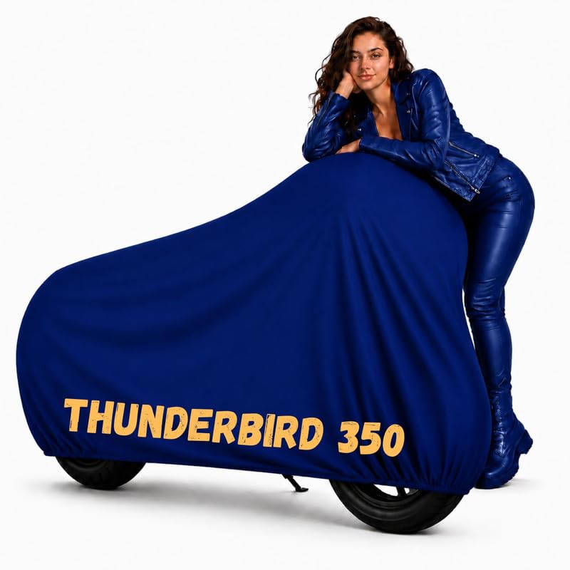 Image of Puroma Waterproof Bike Cover Compatible with Thunderbird 350| All Weather Protection from Rain, Dust, & Scratches with Mirror Pockets & Buckle Belt, Blue
