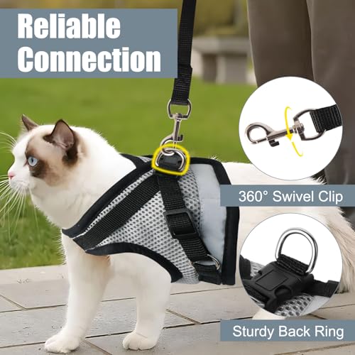 Bindokun Katzengeschirr mit Leine Ausbruchsicher, Katzen Geschirr Set Katzengeschirr Ausbruchsicher für Katze Hunde mit 5 m/16,4 Fuß Katzenleine Verstellbar Katzenweste (Grau, S)