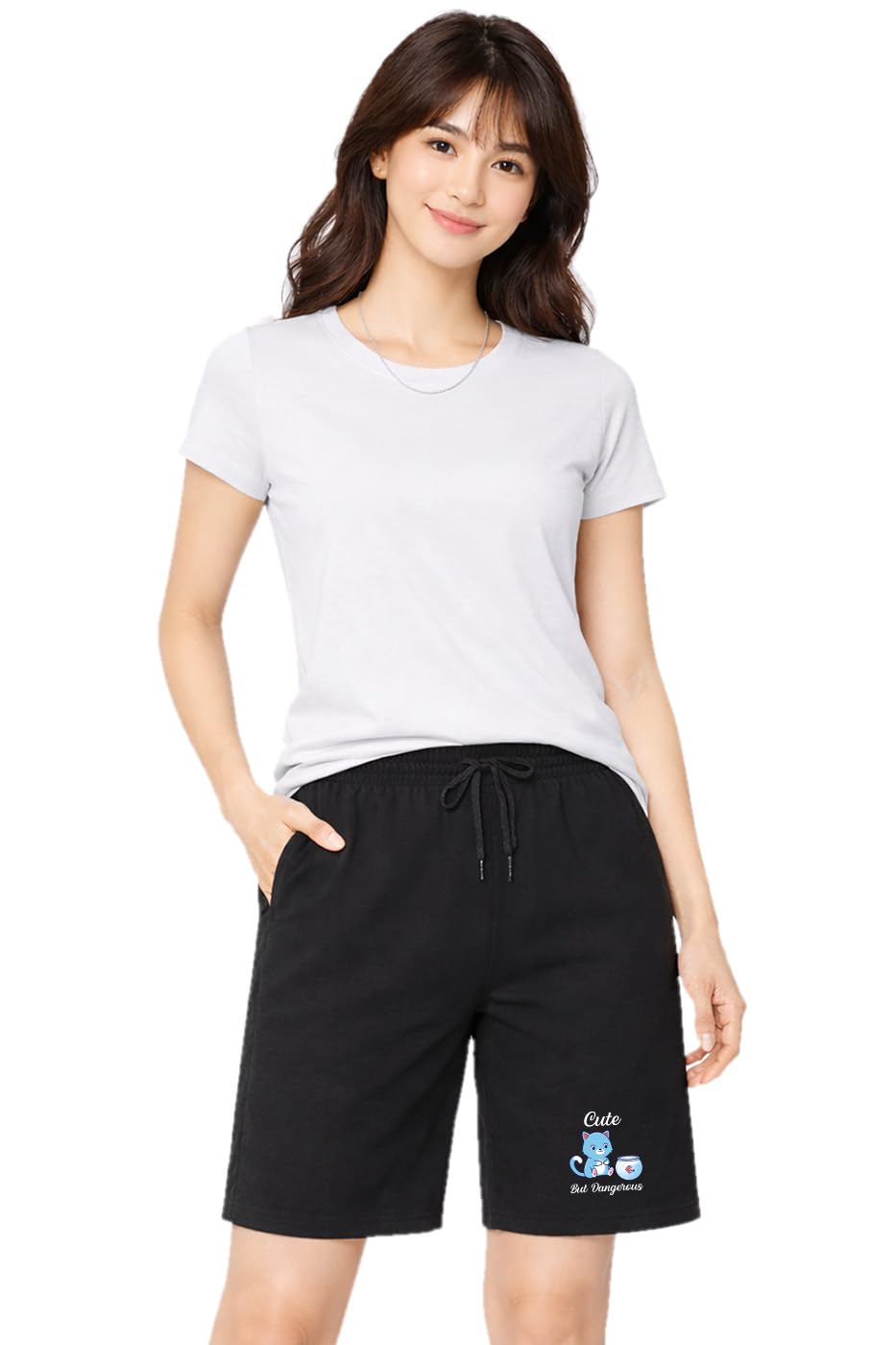 buy that trendz Womens Cute Cat Printed Cotton Shorts One Side Zipped Pockets Regular Fit Printed Casual Knee Length Casual Shorts-picture-25