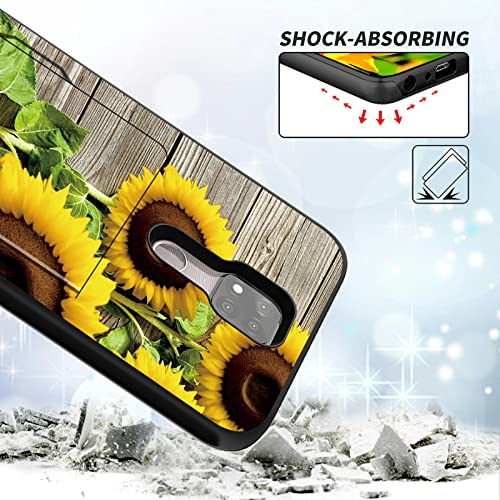 Skyfree Compatible With Moto G Power 2021 Wallet Credit Card Holder,Shockproof Dual Layer Silicone With Soft Tpu+Pc Bumper Flip Kickstand Phone Case, Sunflower On Wood #TOP3