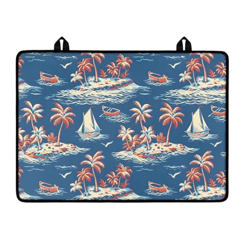 Image of Induction Stove Top Cover Protector Multipurpose Flat Top Stove Cover Mat Universal Stove Top Cover for Electric Anti-Scratching Cooktop Mat, 29 x 21 Inch, Tropical Island Sailboat Print