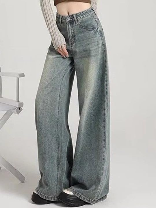 Image of KOTTY Women Wide Leg Baggy Jeans High Waist Relaxed Fit Denim Casual Wear
