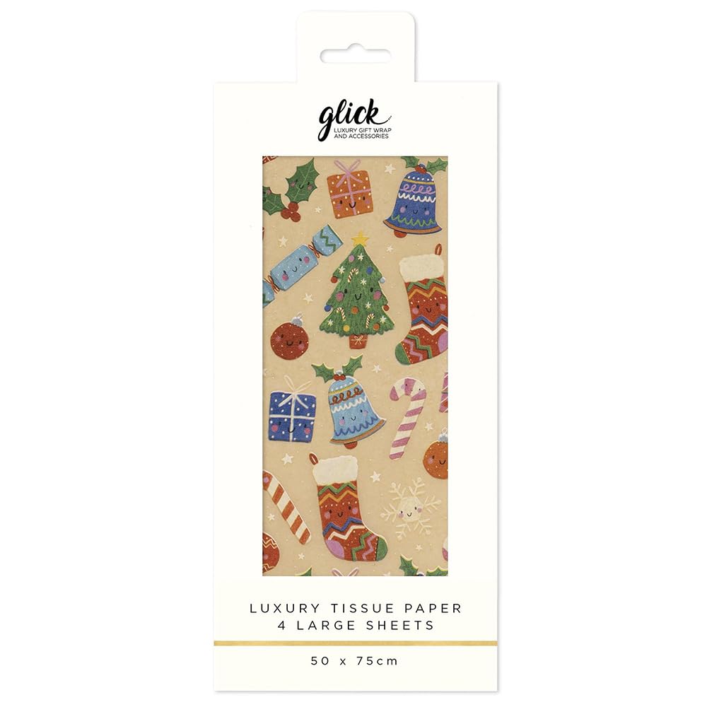 Kraft Whimsical Christmas Kate McFarlane Glick 4 Sheets Tissue Wrapping Paper 50 x 75 cm