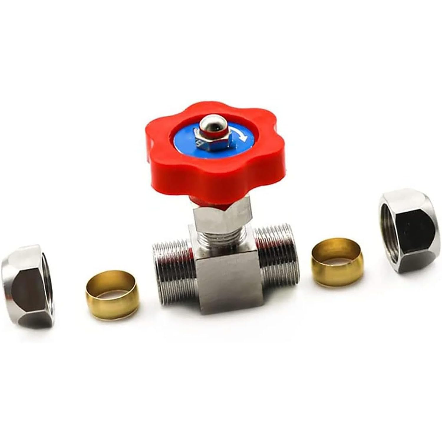 Robinet à aiguille en laiton nickelé de 8mm pour réglage de débit précis