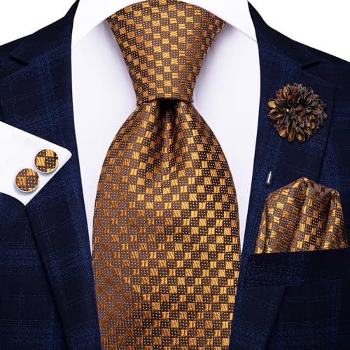 Image of Hi-Tie Mens Paisley Floral Striped Ties Set Silk Necktie and Lapel Pin for Men Pocket Square Cufflinks Set Business Wedding