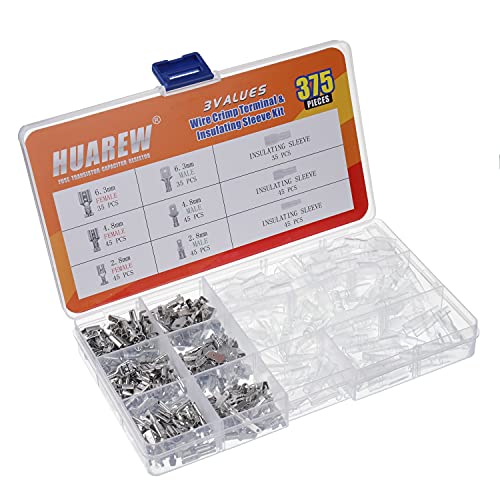 Huarew 3 Values 375 Pcs 2.8/4.8/6.3Mm Male And Female Wire Spade Connecto Crimp Terminal Insulating Sleeve Kit For Car Audio Speaker Electrical Wiring #TOP2