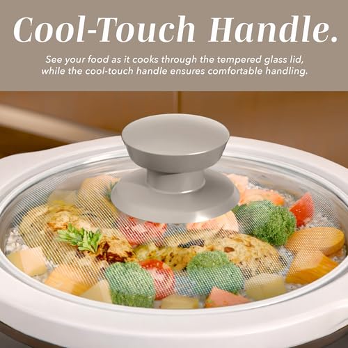Image of COOK WITH COLOR 2QT Mini Electric Round Slow Cooker - Adjustable Settings, Removable Stoneware Pot, Tempered Glass Lid, Dishwasher Safe, Cool-Touch Side Handles, Sand