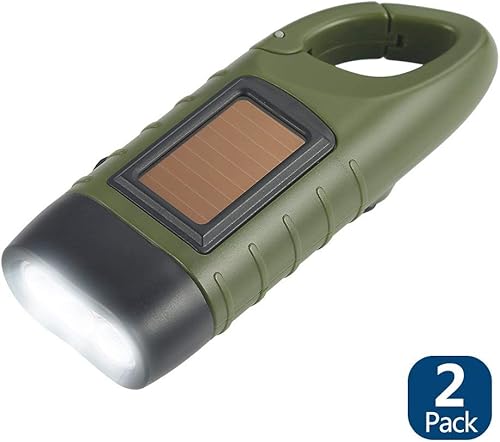 Miniatura 2 de Simpeak Paquete de 2 linternas de manivela con energía solar, linterna LED recargable de emergencia para supervivencia, luz de anilla de enganche