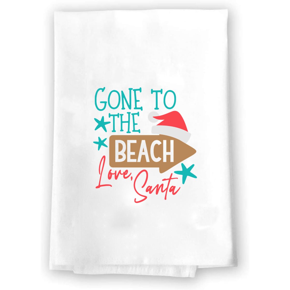 Beach Christmas Decor | Decorative Kitchen and Bath Hand Towels | Palms Flip Flops Sand Santa Clause Snowman | XMAS Winter Novelty | White Towel Home Holiday Decorations | Gift Present