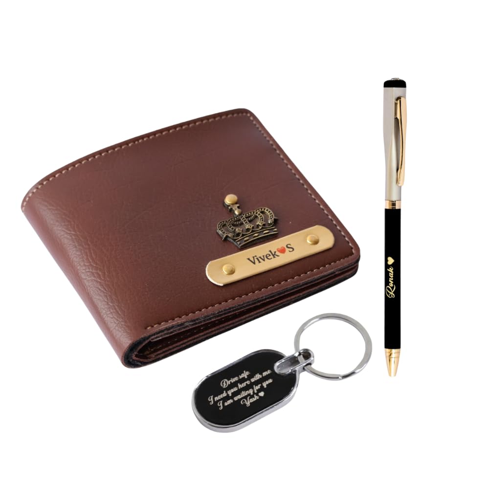 the bae gift Personalized Leather Wallet with Pen and Keychain Gift Set, Custom Engraving Option, Father's Day Present-picture-58