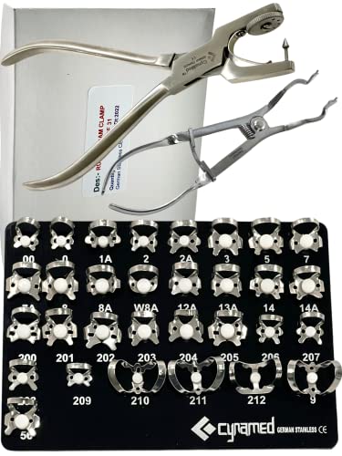 New Premium Dental Rubber Dam Clamps Set |Rubber Dam Kit Starter with Frame |Rubber Dam Punch Plier |Rubber Dam Clamps Forceps | Rubber Dam Clamps Dental Instruments (33 Piece Set)