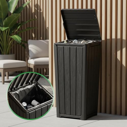 Image of 23 Gallon Outdoor Trash Can Waterproof Resin Garbage Can with Lid Outside Trash Bin for Porch Backyard, Deck, Patio, Kitchen Trash Can